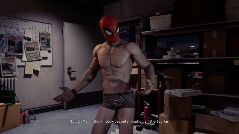 Peter realizing that he’s taken off his suit.